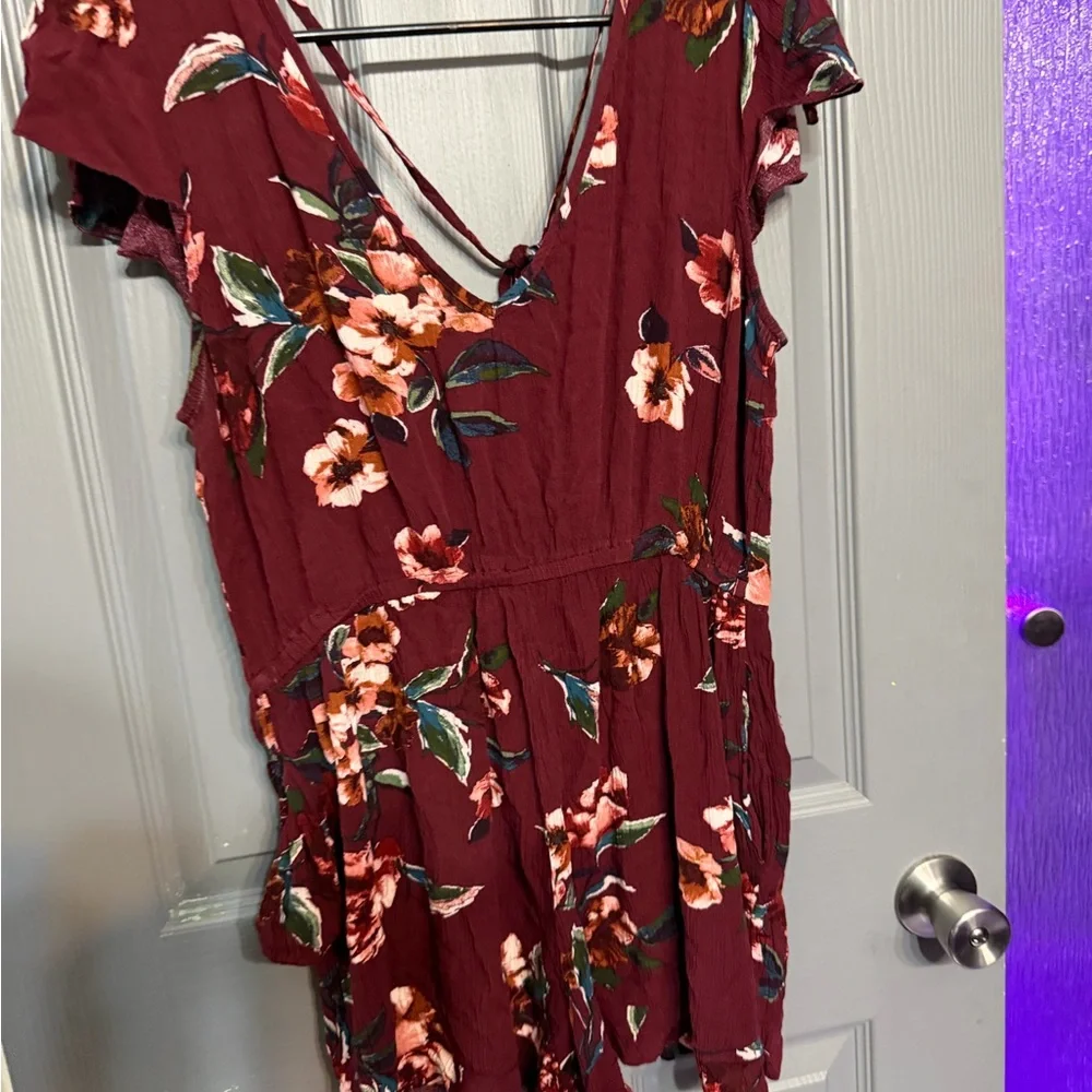 Xhilaration Burgundy‎ Floral Romper